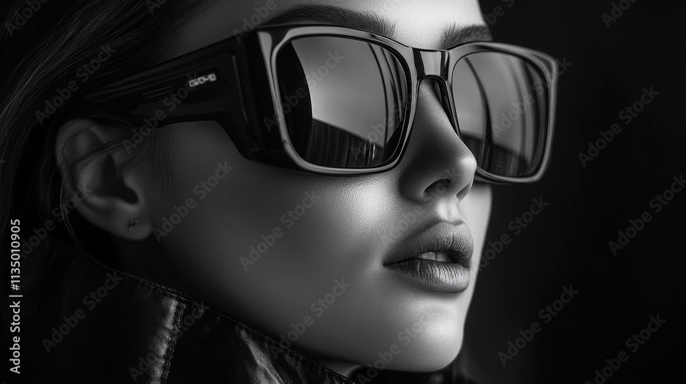 Stylish woman in black sunglasses with a confident pose Stylish woman in black sunglasses with a confident pose