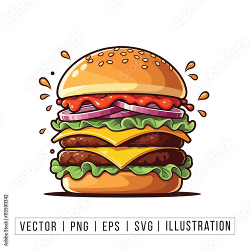 Juicy Cheeseburger with Toppings - Delicious Burger Illustration
