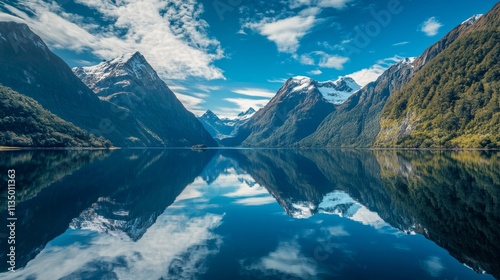 Wallpaper Mural Mountain lake reflections, serene lake perfectly reflecting snow-capped peaks and blue skies Torontodigital.ca