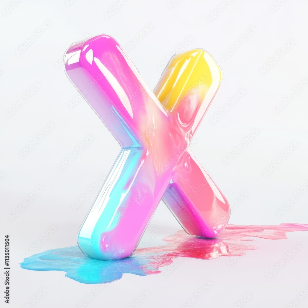 Colorful abstract letter X with vibrant gradients and fluid dripping effect on a light background Colorful abstract letter X with vibrant gradients and fluid dripping effect on a light background