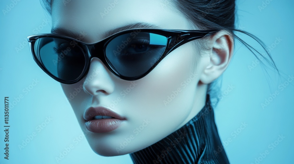 Stylish woman in sleek black cat-eye sunglasses with modern design Stylish woman in sleek black cat-eye sunglasses with modern design