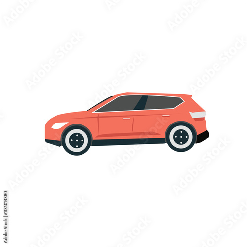 Vector illustration of modern  car in cartoon flat style. Simple picture of land vehicle transportation. Familiy car front and side view. Modern technology automobile. Colorful exterior body car