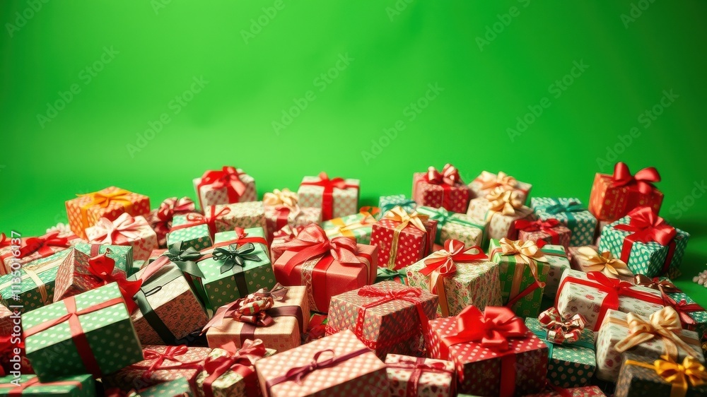 A festive collection of wrapped gifts with colorful ribbons and patterns, ready to be opened and enjoyed.