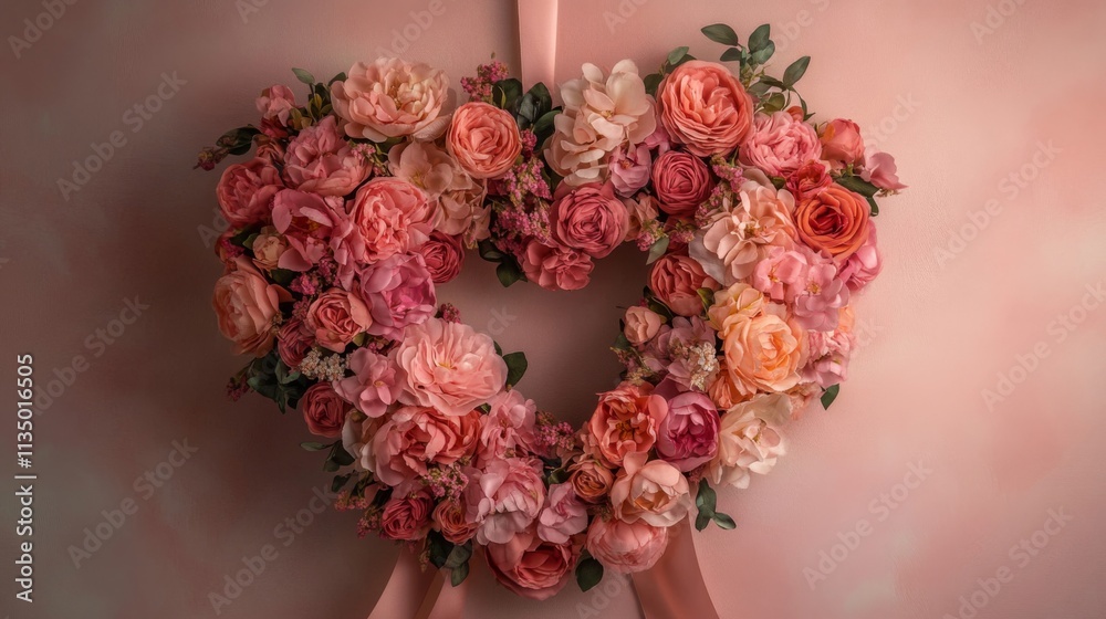Obraz premium Lovely Heart Shaped Floral Wreath Of Pink Roses