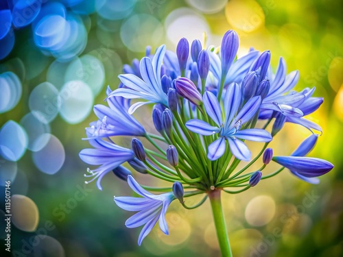 Isolated African Lily Blooms on a Soft Background with Generous Copy Space for Text or Graphic Elements, Emphasizing the Beauty of Agapanthus africanus in Nature Photography photo