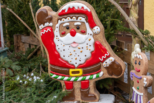 Adorble gingerbread style Santa Claus Christmas lawn ornament decoration photo