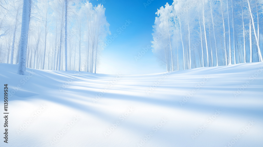 Naklejka premium Winter landscape with snow-covered trees under blue sky