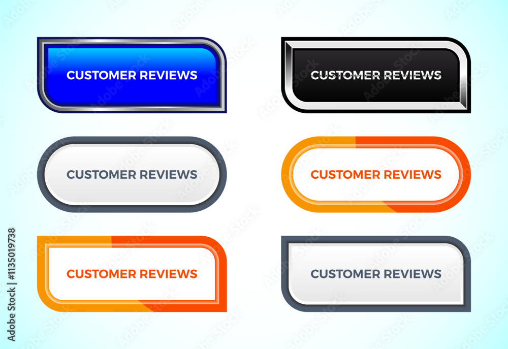 Customer reviews button set of different shapes and colors. Suitable for mobile app, and website UI design. Customer reviews button set of different shapes and colors. Suitable for mobile app, and website UI design.