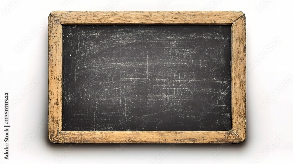 Fototapeta premium Old Vertical Textured Chalkboard with Wooden Frame on White Background