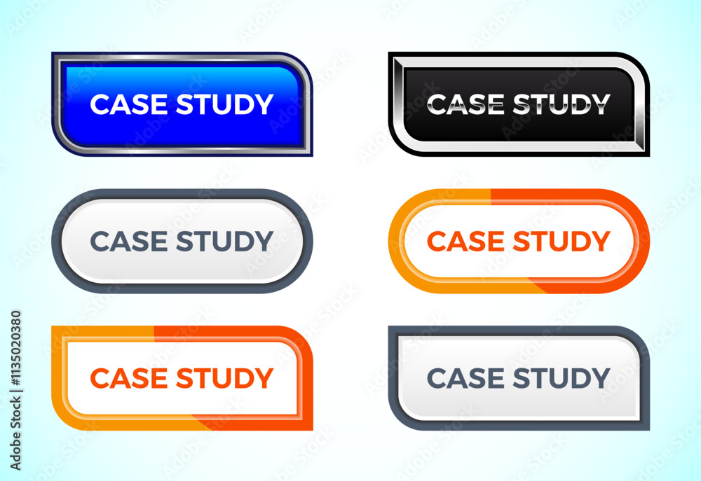 Fototapeta premium Case study button set of different shapes and colors. Suitable for mobile app, and website UI design.