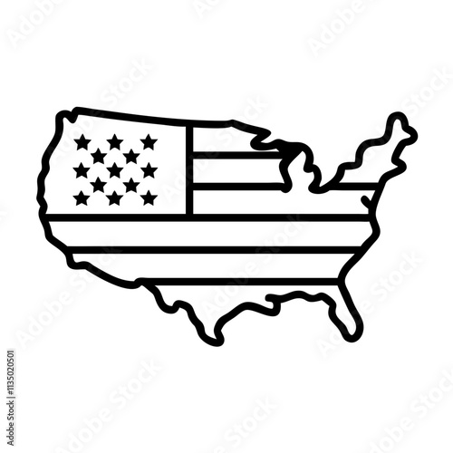 usa map with flag overlay icon, independence day line art, independence icon - simple black line art icon of usa map with flag overlay, for independence day celebrations. independence vector art.