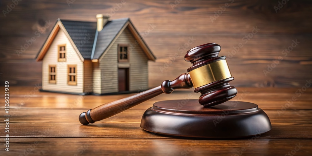 Judge Auction and Real Estate Concept with Law Hammer and House Model for Legal Transactions in Property Sales Featuring Copy Space for Text Usage Judge Auction and Real Estate Concept with Law Hammer and House Model for Legal Transactions in Property Sales Featuring Copy Space for Text Usage