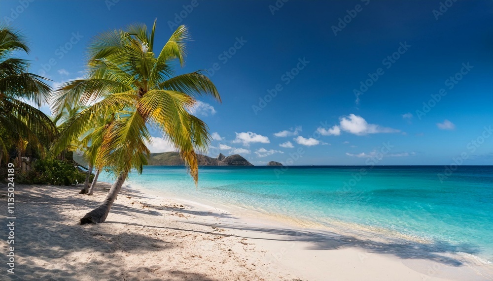 Obraz premium Palm Trees On The Beach - Palm Beach In Tropical Paradise - Guadalupe Island - Caribbean - Hawaii - Bali - Landscape Beach