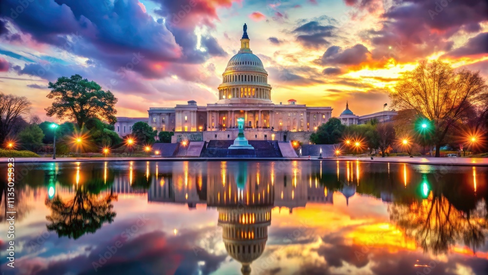 Obraz premium Surreal Capitol Building, Washington DC, National Mall, Capitol Hill, American Landmark, Dreamlike Photography, Fantasy Architecture, USA
