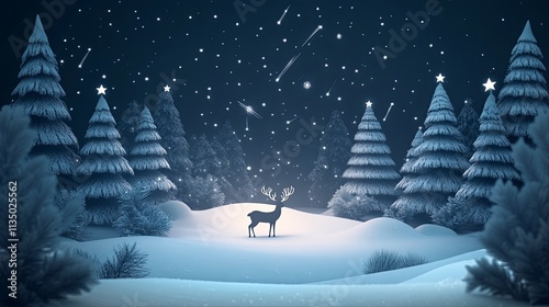 Magical winter night with reindeer