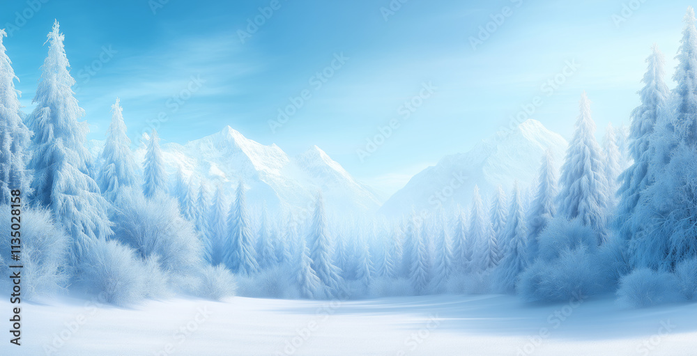 Obraz premium Snowy mountain landscape with pine trees in winter