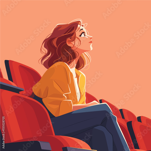 Illustration of a girl in a cinema watching a movie