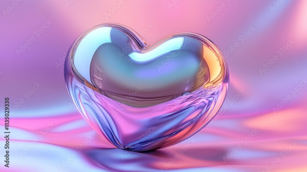 Iridescent Glass Heart on Pastel Fabric Iridescent Glass Heart on Pastel Fabric