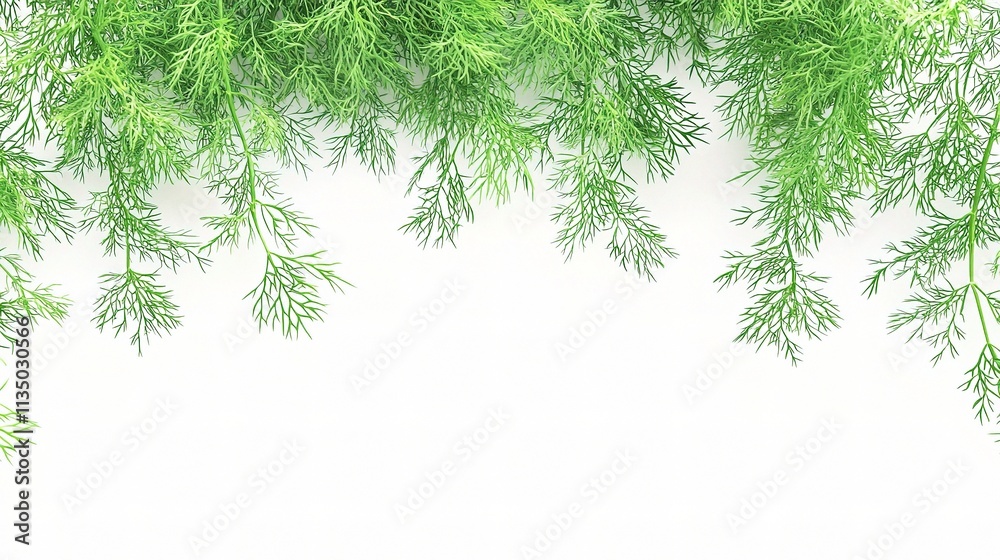 Fototapeta premium Fresh Green Dill Sprigs on White Background for Culinary Use