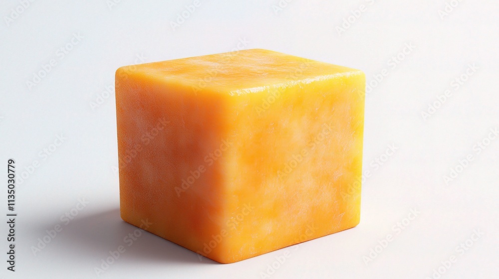 Fresh Mango Cube with Bright Detailed Texture on White Background