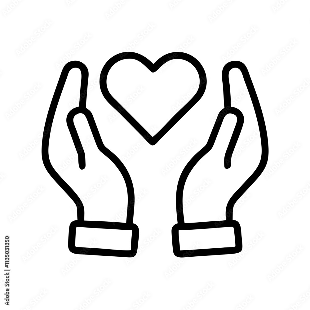 Obraz premium heart hands icon, emoji day line art, emoji icon - simple black line art icon of heart hands, symbolizing emoji day topic celebrations. emoji vector art.