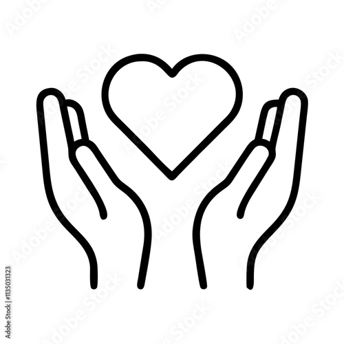 heart hands icon, emoji day line art, emoji icon - simple black line art icon of heart hands, symbolizing emoji day topic celebrations. emoji vector art.