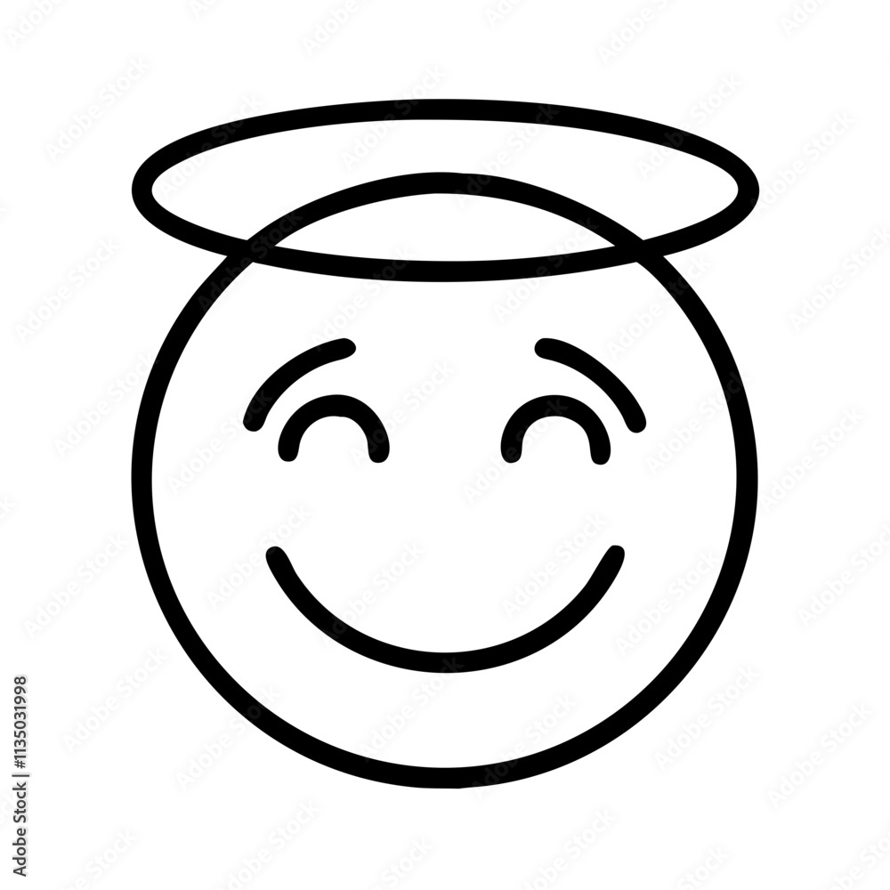 smiling face with halo icon, emoji day line art, emoji icon - simple black line art icon of smiling face with halo, symbolizing emoji day topic celebrations. emoji vector art. smiling face with halo icon, emoji day line art, emoji icon - simple black line art icon of smiling face with halo, symbolizing emoji day topic celebrations. emoji vector art.