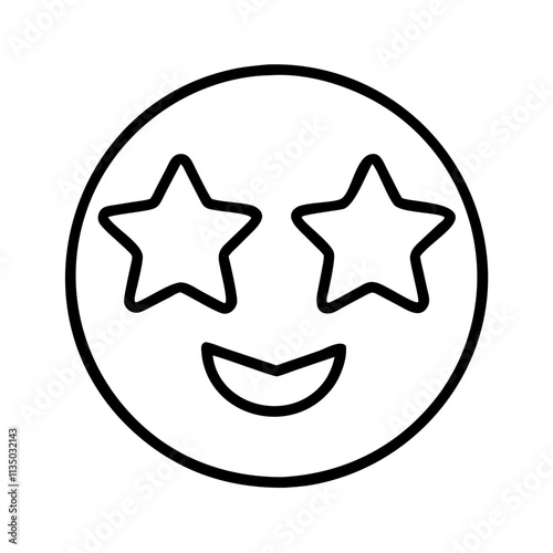 star eyes icon, emoji day line art, emoji icon - simple black line art icon of star eyes, symbolizing emoji day topic celebrations. emoji vector art.