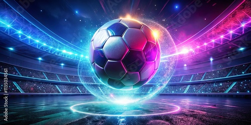 Vibrant Soccer Ball in Neon Stadium Atmosphere