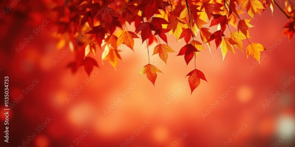 Autumnal Delights A Branch of Vibrant Red and Golden Leaves Against a Warm, Blurry Background Autumnal Delights A Branch of Vibrant Red and Golden Leaves Against a Warm, Blurry Background