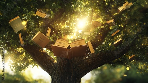 International Literacy Day Concept with Tree with Books Like Leaves

 photo