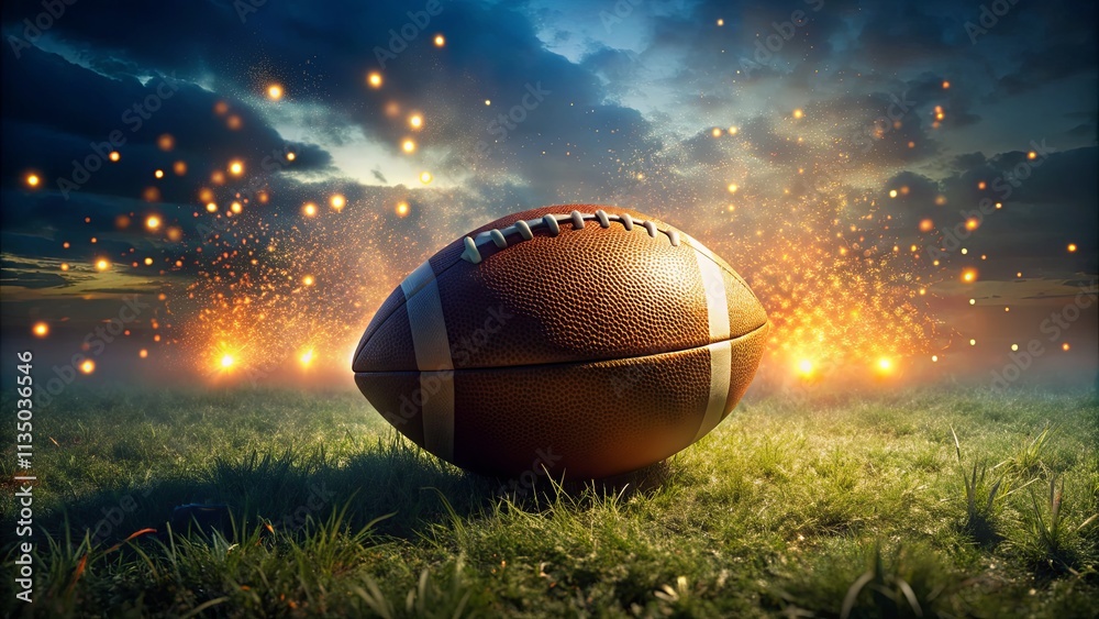Sports Ball on Field with Glowing Background at Sunset Sports Ball on Field with Glowing Background at Sunset