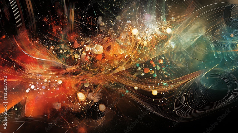 Abstract art with swirling colors, lights, and particles. Abstract art with swirling colors, lights, and particles.