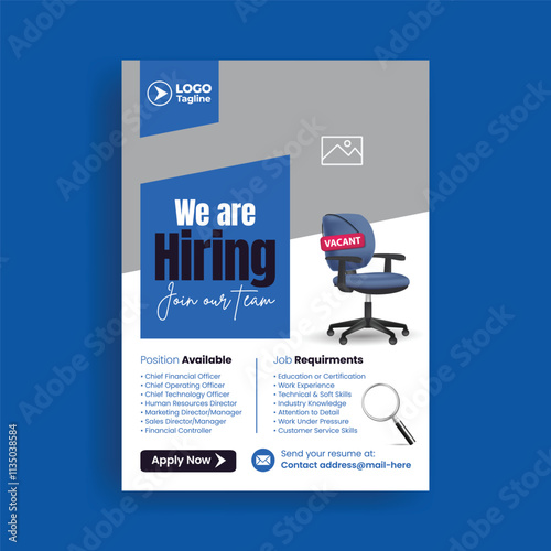 We are hiring editable print flyer or poster a4 size vertical template, Job offer leaflet design, Job Vacancy Flyer or poster, corporate business vector flyer or poster design