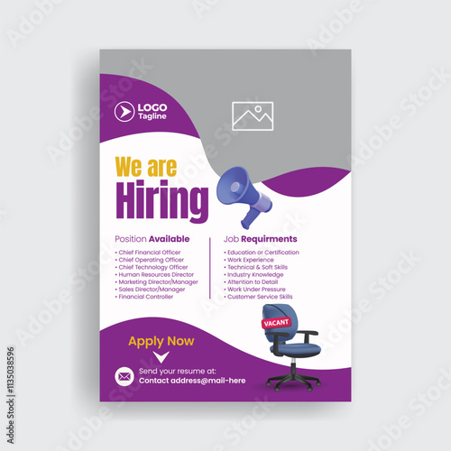 Hiring job editable a4 print flyer or poster template. Job Vacancy leaflet and corporate business promotional brochure cover Template design