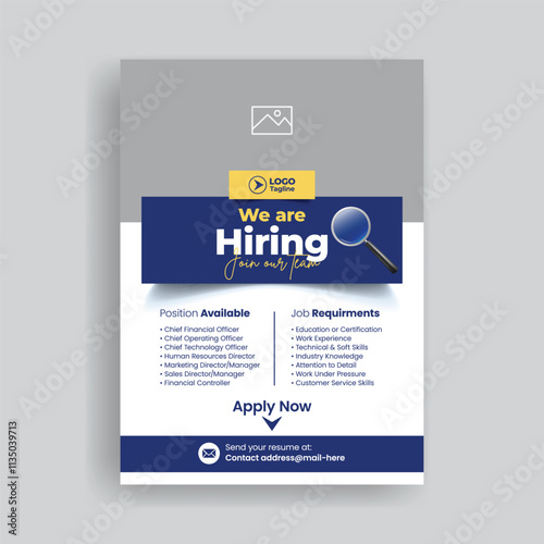 We are hiring editable print flyer or poster a4 size vertical template, Job offer leaflet design, Job Vacancy Flyer or poster, corporate business vector flyer or poster design