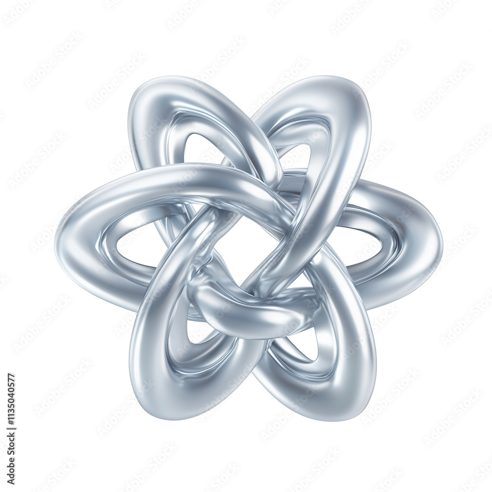 A sleek, intertwined metallic design resembling a flower or knot, showcasing smooth curves and a polished finish isolated on white background A sleek, intertwined metallic design resembling a flower or knot, showcasing smooth curves and a polished finish isolated on white background