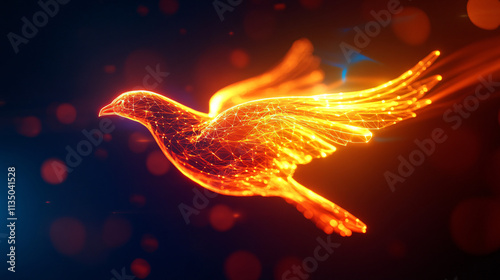 A glowing aerial sports icon featuring a glowing bird, representing online platforms studying flight dynamics and agility in wildlife.   photo