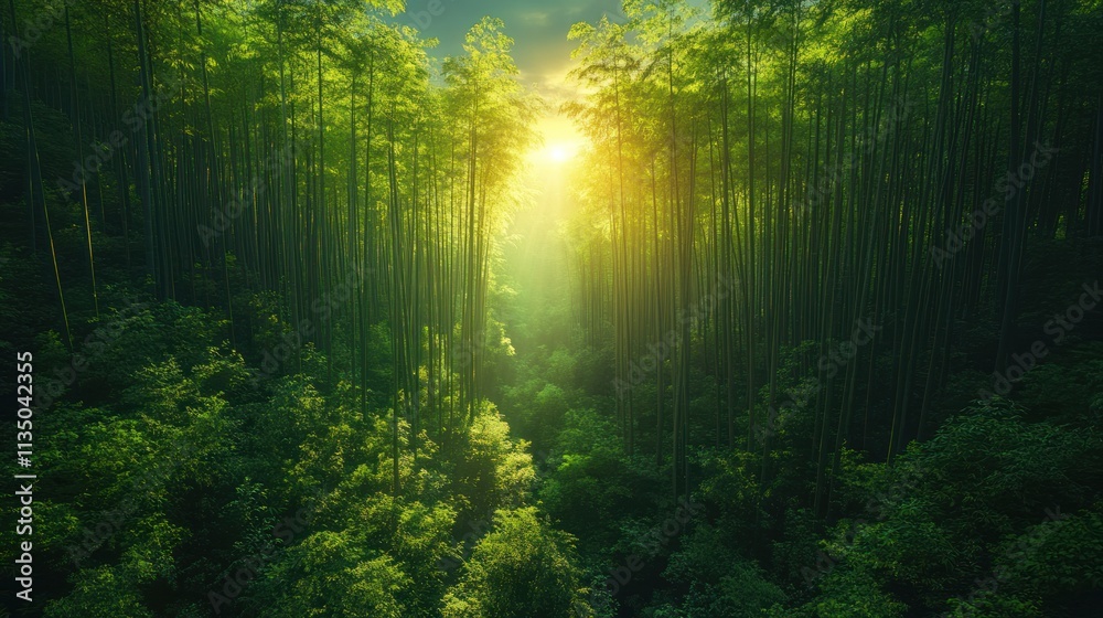 Obraz premium Golden Rays in a Bamboo Forest