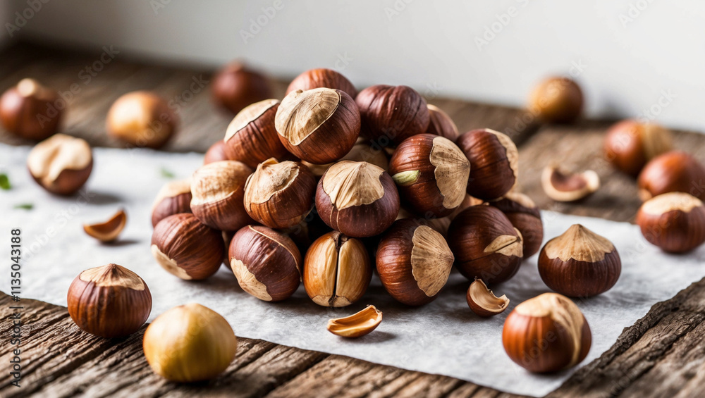 Fototapeta premium Discover hazelnut images for snacks, baking, and creative food designs. Perfect for healthy recipes and nut-based projects.