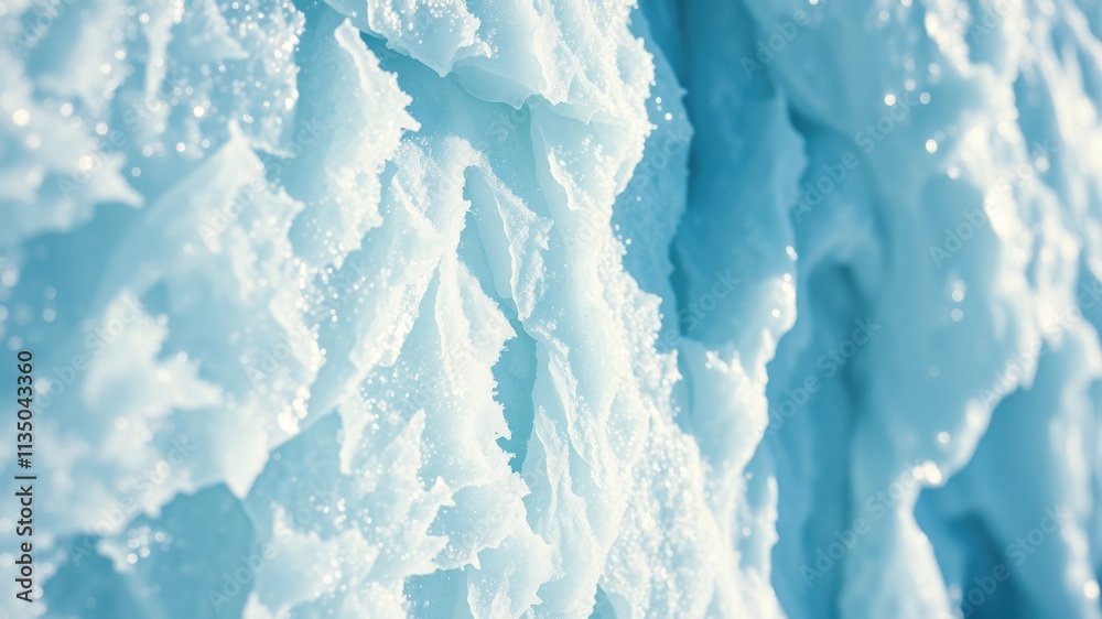 Fototapeta premium Close-up of a frosted glacier surface, capturing the intricate details of frozen water crystals, revealing the ethereal beauty of a frozen landscape.