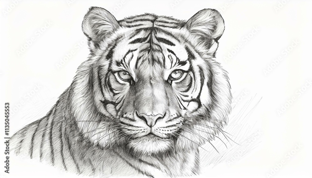 Tiger sketched in pencil on white background Tiger sketched in pencil on white background