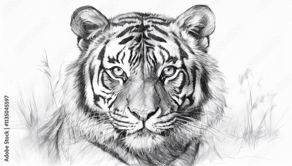 Tiger sketched in pencil on white background Tiger sketched in pencil on white background