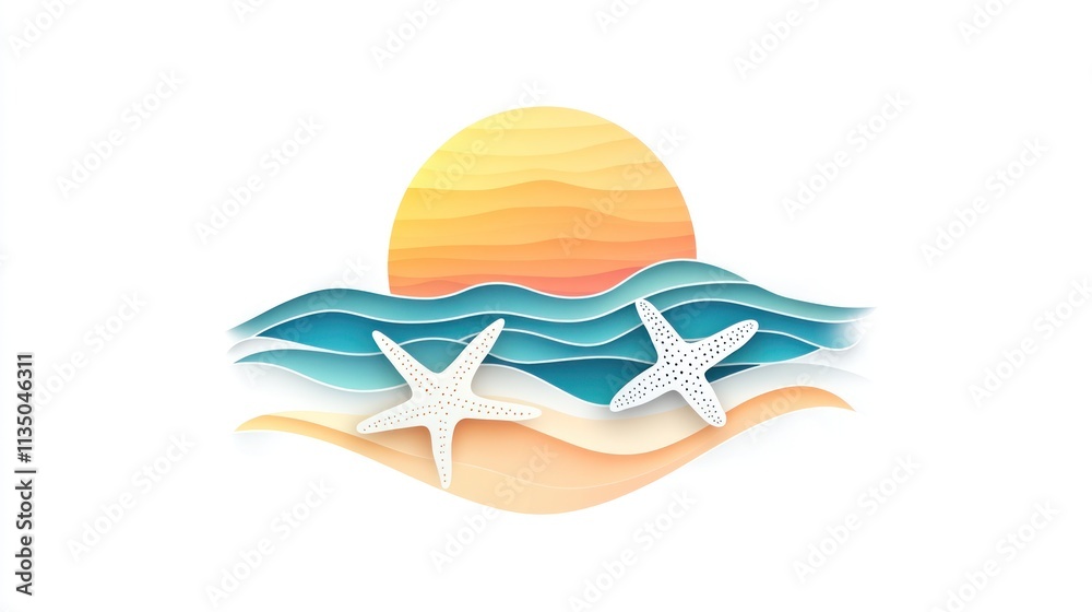 Sunset at the Beach: Paper Art Summer Scene Sunset at the Beach: Paper Art Summer Scene