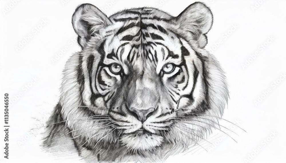 Tiger sketched in pencil on white background Tiger sketched in pencil on white background