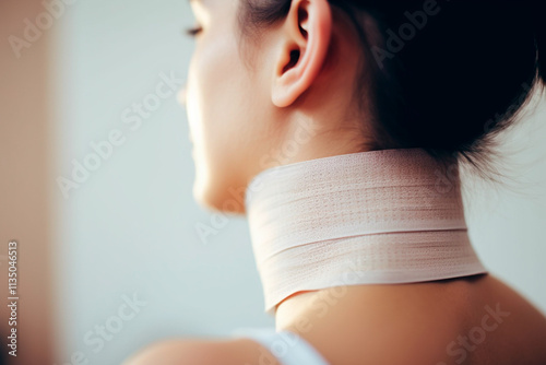 Medical care for neck pain and muscle injuries caused by incorrect body posture. photo