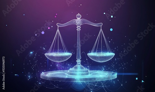 Light illustration of a law scale, Generative Ai photo