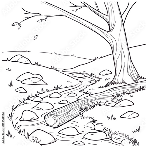 River in forest landscape drawing