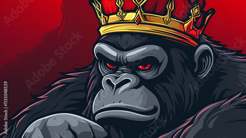 Supreme Sovereign: King Gorilla Kong Crowned Logo Mascot for Gaming and Sports Teams - Vector Illustration, Generative AI
 photo