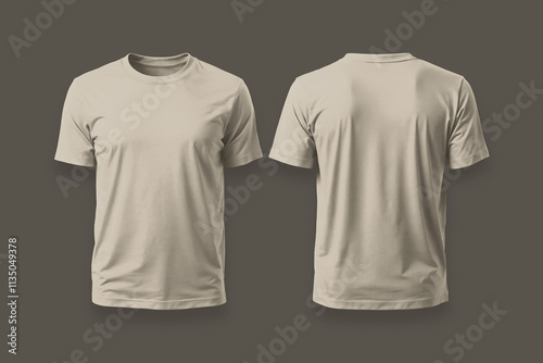 Front and Back Plain Sand T-shirt blank T-shirt Design Template for Tee Mockup